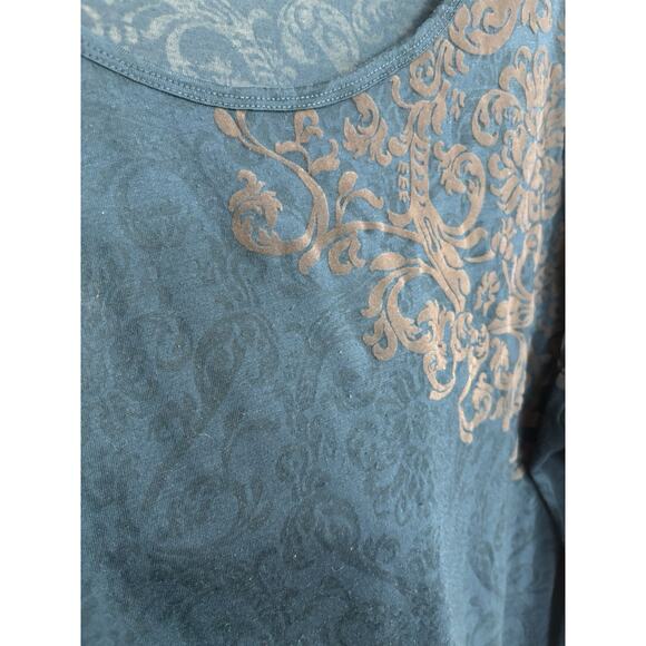 Velvet Burnout Teal Semi Sheer Long Sleeve Top Size XL Floral Paisley Comfy - Picture 4 of 7